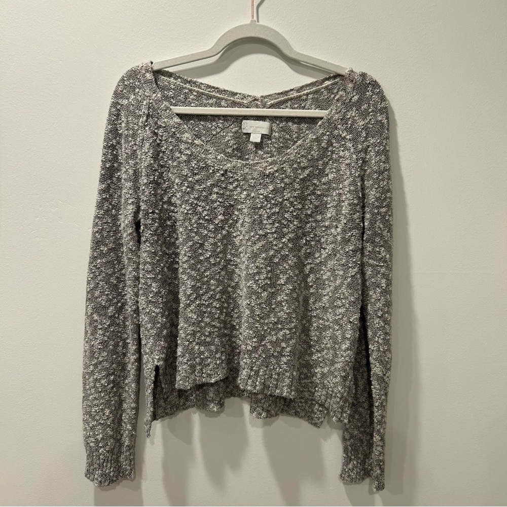 Gray and White Cropped Knit Sweater